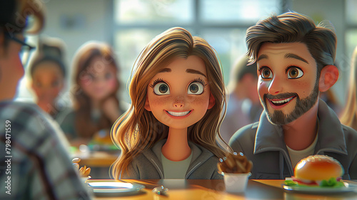 Wallpaper Mural Cheerful happy cute funny students kids eat in school cafeteria, dining room, canteen, childhood boy and girl education fruits and vegetables. Torontodigital.ca