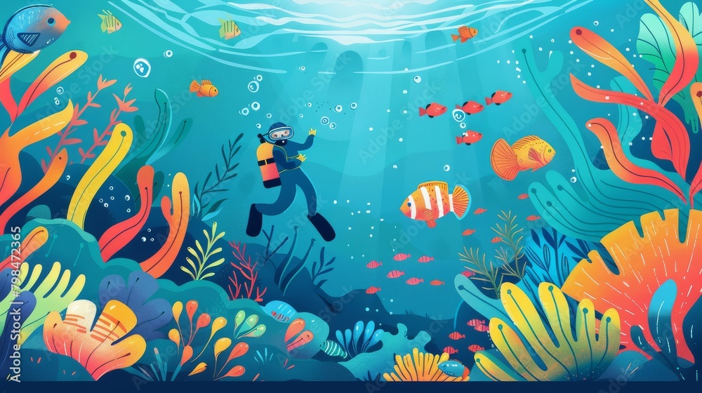 Diver explores the vibrant underwater world Diver explores the vibrant underwater world