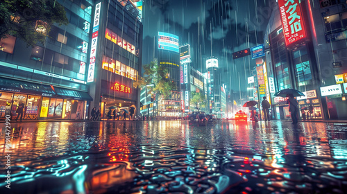 Nightscapes: Vibrant City After Rain, Reflecting City Lights and Urban Bustle