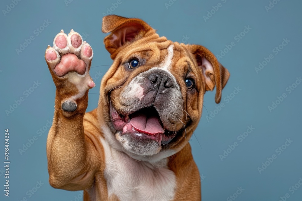 Bulldog giving high five pitbull animal canine. Bulldog giving high five pitbull animal canine.