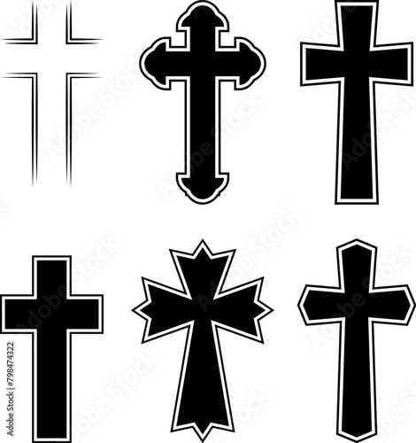 Simple holy cross flat vector icons set for design template. holy cross icon on plain white background.