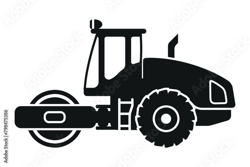 Cartoon soil compactor roller silhouettes. Heavy machinery for construction and mining