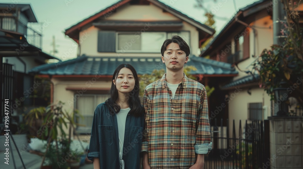 Asian Couple and Traditional Architecture. Generative AI. Asian Couple and Traditional Architecture. Generative AI.
