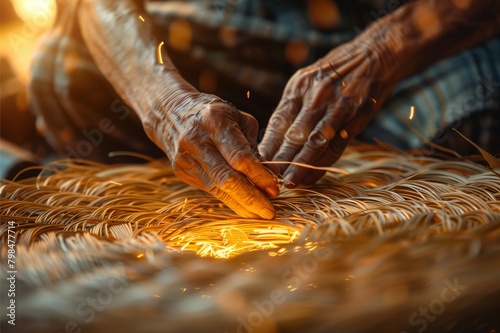 Close-up shots of artisans or workers crafting products using eco-friendly materials and sustainable processes photo