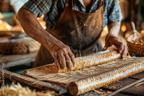 Close-up shots of artisans or workers crafting products using eco-friendly materials and sustainable processes © DreamFrame