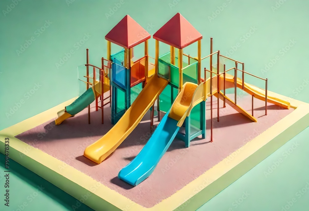 Naklejka premium illustration of the children playground in the park, miniature playing slide, kids mania
