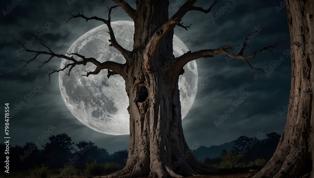 An ancient tree with a hollow, dark opening, its bark resembling the face of a ghost, under a full moon ai_generated An ancient tree with a hollow, dark opening, its bark resembling the face of a ghost, under a full moon ai_generated