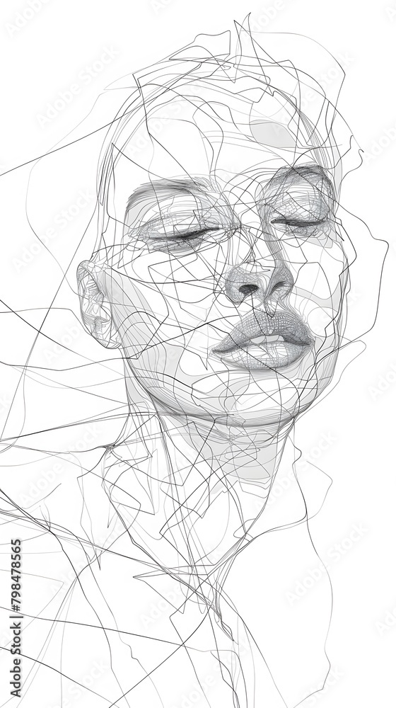 A beautiful woman's face blind contour continuous line AI Generated