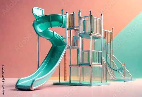 miniature slides in the park,  fused background, kids playing site, kids area 