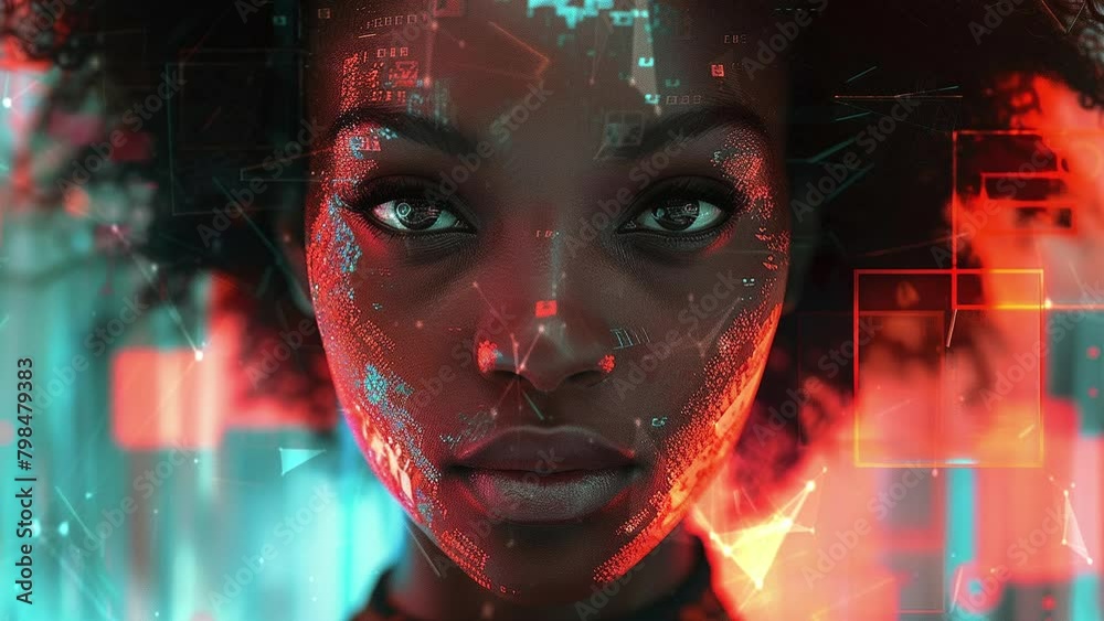 Young Multiethnic Female Government Employee Uses Technical Data in System Control Monitoring Center. Background with flying patterns. Generate AI. Young Multiethnic Female Government Employee Uses Technical Data in System Control Monitoring Center. Background with flying patterns. Generate AI.