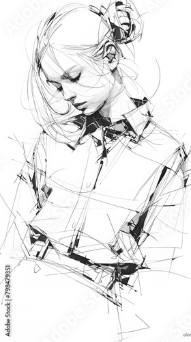 A beautiful woman's face blind contour continuous line AI Generated