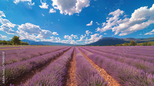 Lavender Festival in Provence  vast lavender fields stretch out under a bright blue sky  Ai Generated Images