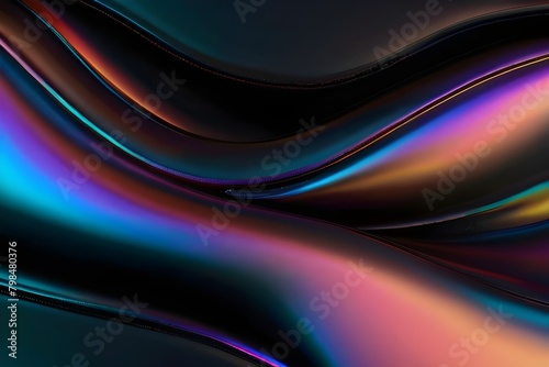 Black Surface with Iridescent Neon Accents. Smooth Texture Banner. Generative AI