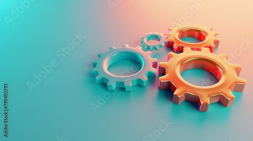 Gradient background showcasing a collection of colorful gear wheels, symbolizing teamwork and industry.