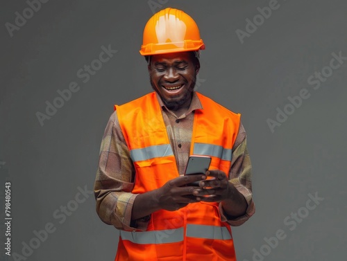 Black technician holding a phone © fanjianhua