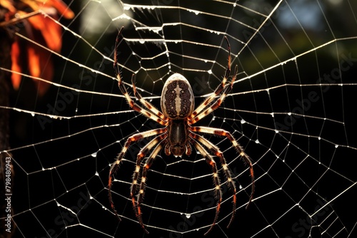 A spider weaving an intricate web.