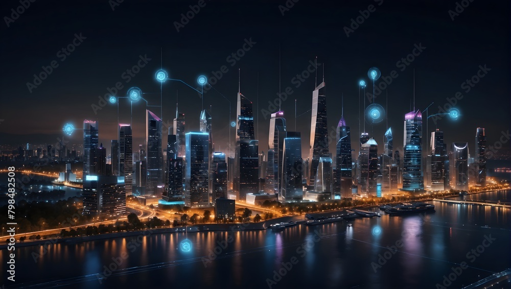 Futuristic smart city visualization with 5G connectivity and LPWA networks enabling extensive wireless communication ai_generated