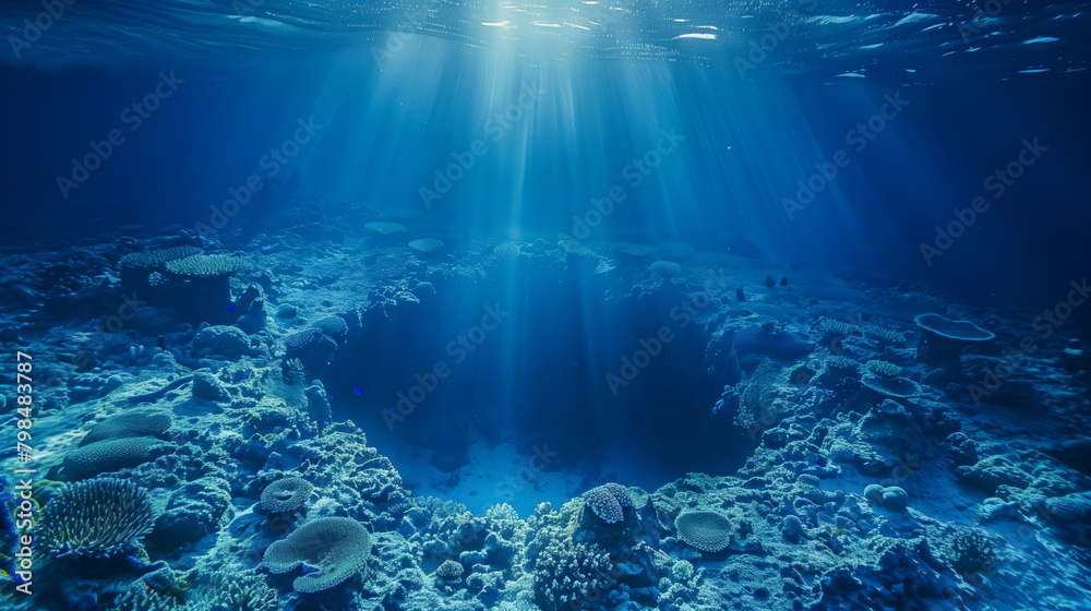 Naklejka premium The phenomenon of holes in the sea, there are large holes or depressions that form on the seabed. Ai generated image