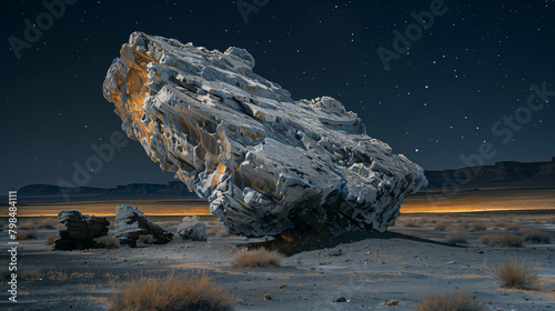 Creaking Rock, a rock formation that looks like it is creaking in the middle of a vast desert, Ai generated Images photo