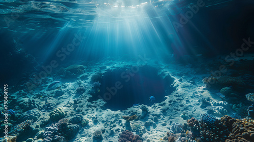 The phenomenon of holes in the sea, there are large holes or depressions that form on the seabed. Ai generated image photo