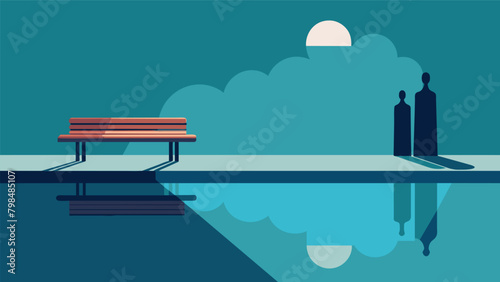 A lone bench next to a still reflection pool offering a place for individuals to sit and reflect on the hardships faced by slaves and the resilience. Vector illustration