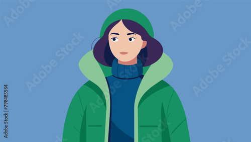 A woman wearing a stylish and functional jacket made from recycled plastic bottles staying warm and ecoconscious on a cold day.