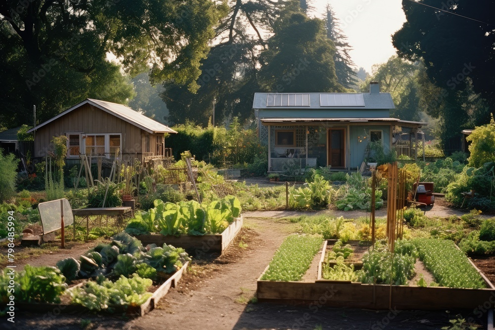 A community garden where neighbors come together to grow food. A community garden where neighbors come together to grow food.