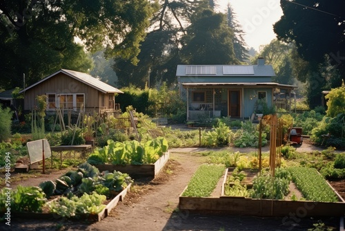A community garden where neighbors come together to grow food. © OhmArt