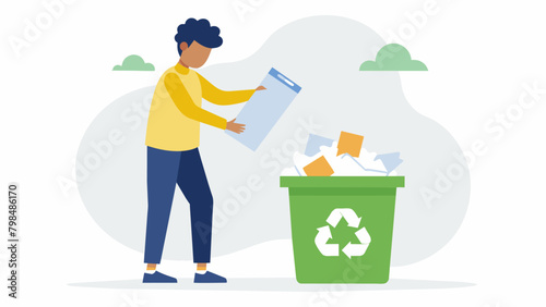 A person tossing a cled piece of paper into the trash with the text Recycling is too complicated highlighting the ease of recycling and © Justlight