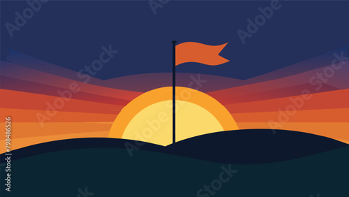 As the sun sets over the horizon the last rays of light reflect off the flag casting a warm glow and symbolizing the bright future of the nation.. Vector illustration