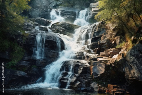 A waterfall cascading down a rocky cliff.