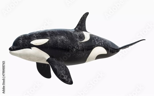 Isolated killer whale orca closing mouth left side view on white background cutout ready for excellent 3d rendering