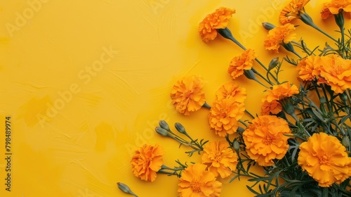 marigolds flower on orange background with copyspace for text photo