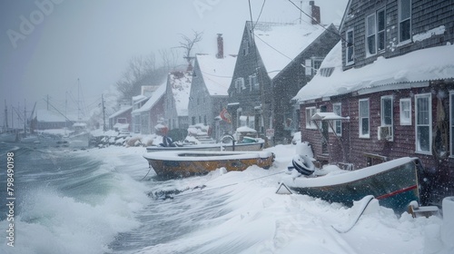 Blizzard in a Coastal Town: Severe blizzard hitting a coastal town captured in stunning detail photo