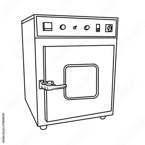 Vector illustration Laboratory bacteriological Incubator hand drawn sketch laboratory tools line art, side view, isolated on white background, For kids coloring book  or science illustration.