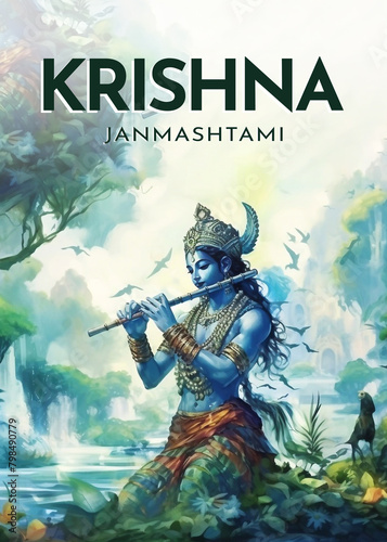 Happy krishna janmashtami hindu festival celebration for social media post design.