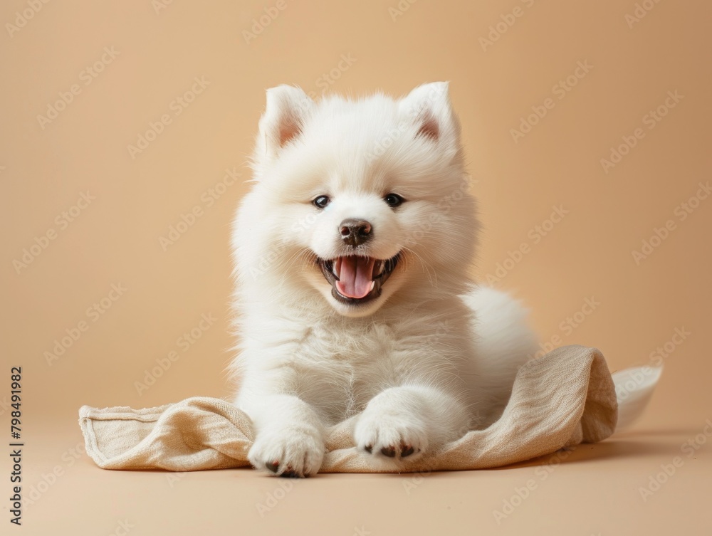 A small dog with a white background