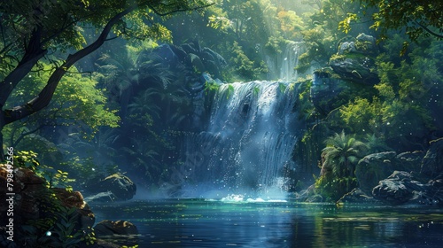 waterfall in the woods painting © Christiankhs