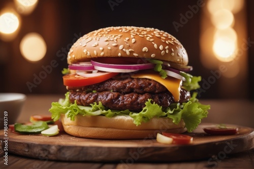  delicious hamburger wooden table burger bar-b-q rustic closeup meal lettuce snack epicure salad dinner tasty french cheese rocket cookery background bread food american cheddar beef eatery homemade 