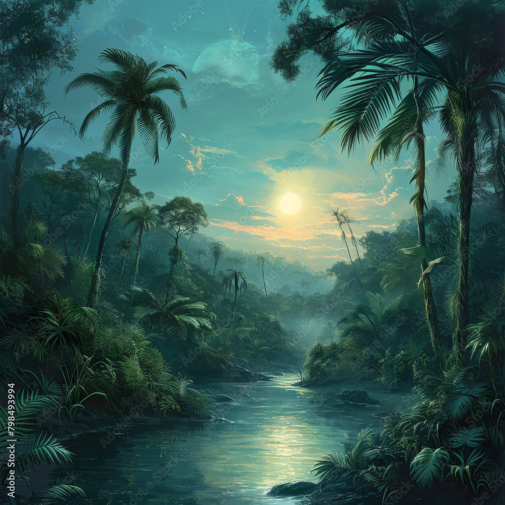 Tropical Rainforest at Sunset

