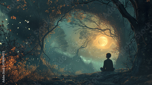 Moonlit Solitude: A Mystical Encounter in the Enchanted Forest
