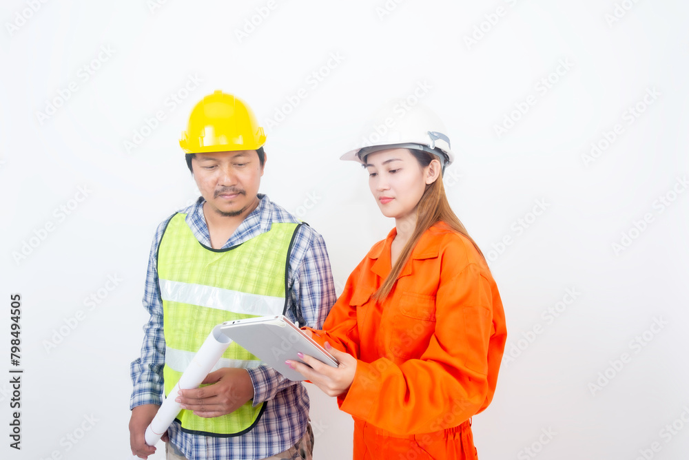 woman and man engineer on white background. woman and man engineer on white background.