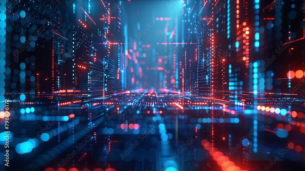 Obraz premium A futuristic digital design showcasing a sleek and modern network in calming blue tones, embodying innovation and progress in technology.