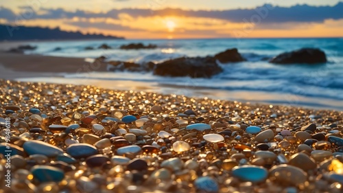 Glistening Pebbles Nature's Beauty at the Beach sunset on the beach