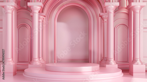Abstract pink cloud background with empty podium for product presentation. Pink scene for valentine day or love concept  mock up for advertising. Pastel color podium on sky with clouds  3d rendering.