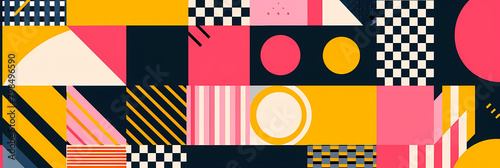 geometric patterned social media marketing campaign featuring a yellow circle and a white and black