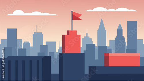 Amidst a bustling cityscape a lone flag stands tall on a rooftop its colors unfaded a reminder of the countrys enduring spirit.. Vector illustration