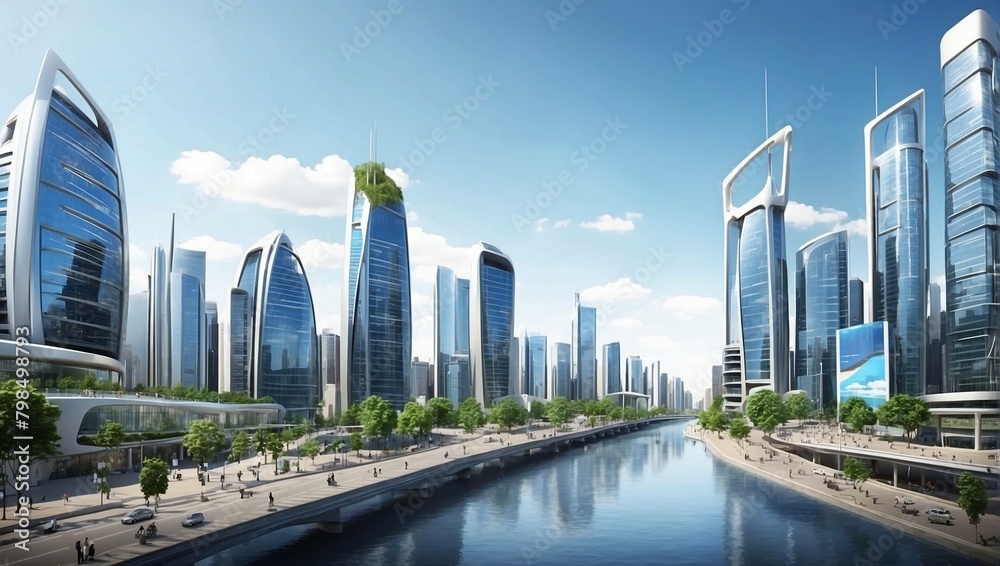  futuristic city with skyscrapers