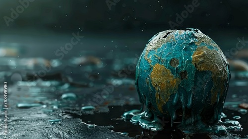 A melting globe with ice chunks falling off, showcasing the direct impact of global warming.