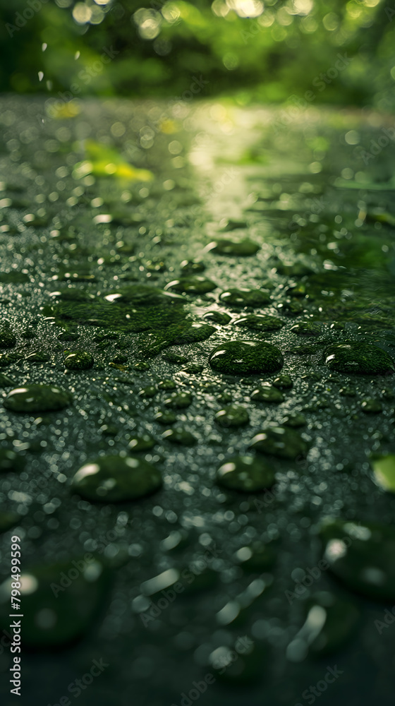 Serene Raindrops on a Wooden Surface - A Moment of Tranquility Serene Raindrops on a Wooden Surface - A Moment of Tranquility